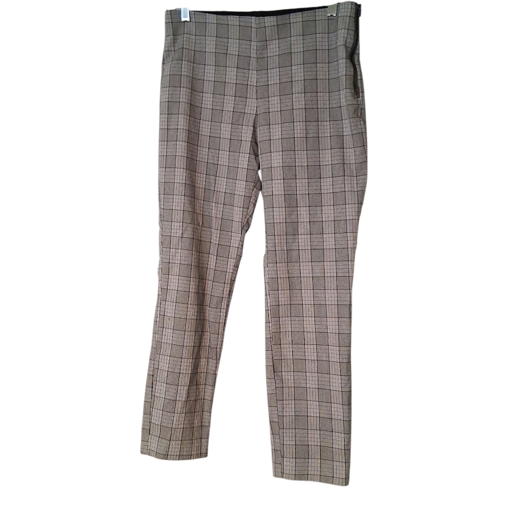 Plaid Side Zip Straight-Leg Career Pants Size 8